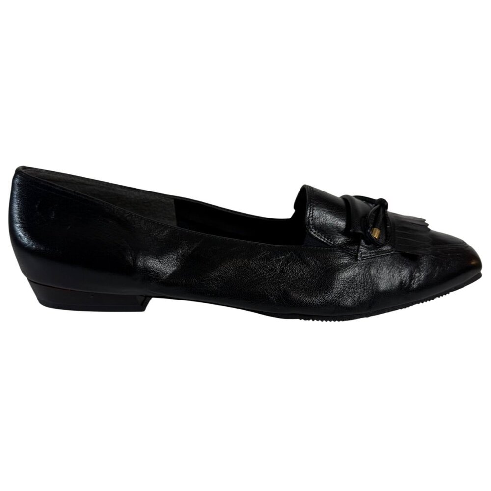 Magdesians California Black Leather Womens Loafers Size 13W Fringe Shoes VTG USA